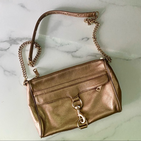 Rebecca Minkoff gold metallic leather with gold chain Daddy MAC purse EUC - Picture 11 of 15